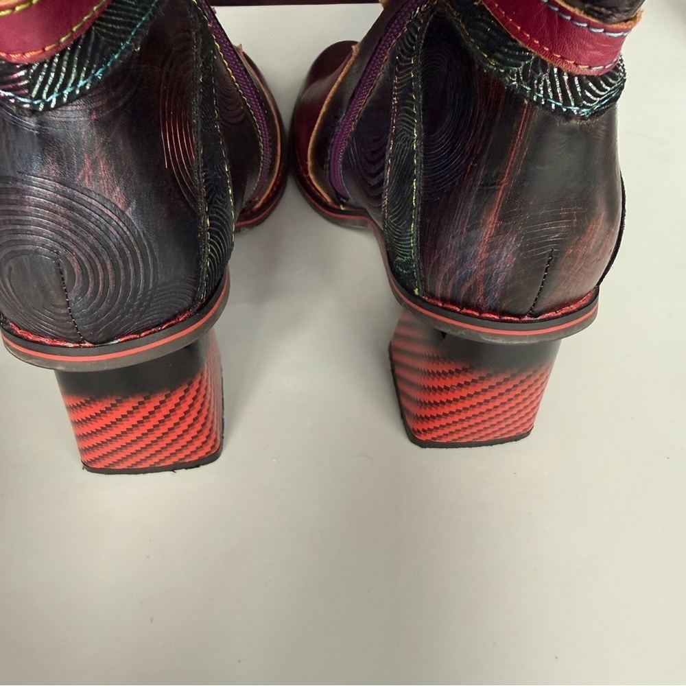 Spring Step L’Artiste Thunderbird Leather Ankle Boots Western Cowgirl Red 38 - Picture 4 of 6
